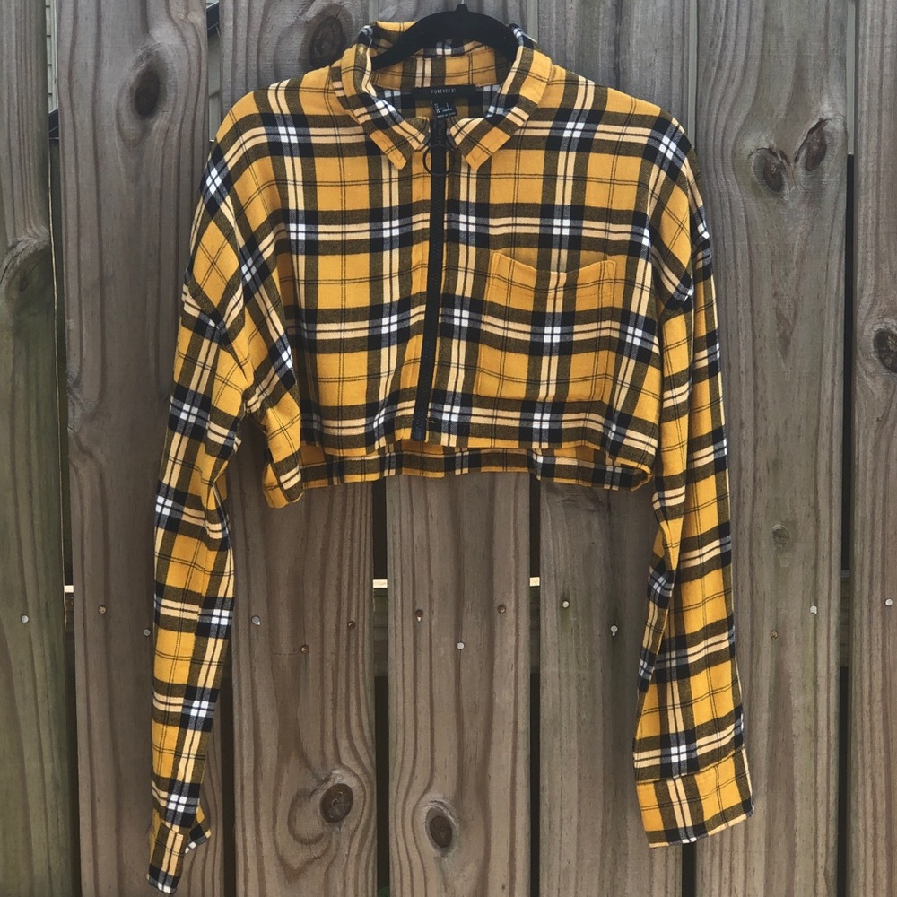 Black & Yellow flanel crop top